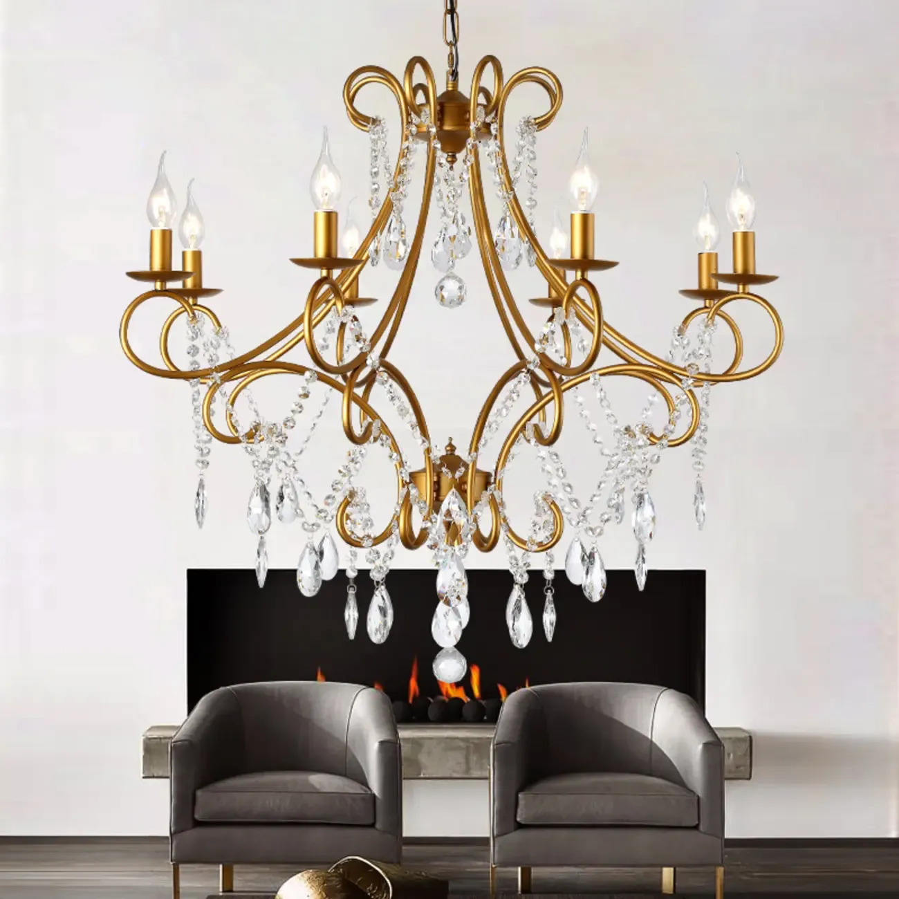 Elegant Gold Curved Crystal Candelabra Chandelier