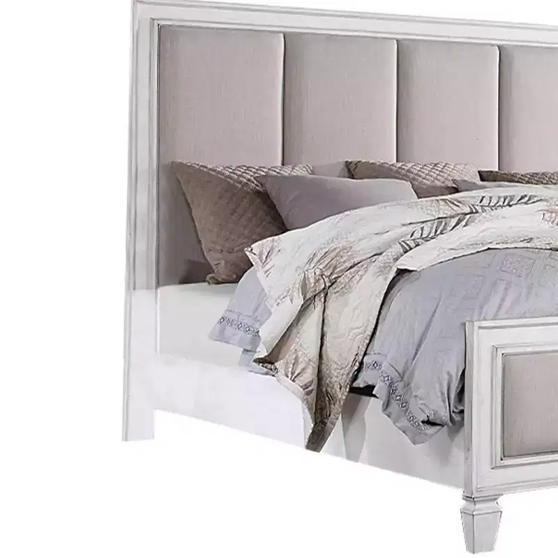88" Eastern King Bed Katia Bed Light Gray Linen, Rustic Gray Weathered White Finish - Acme Furniture