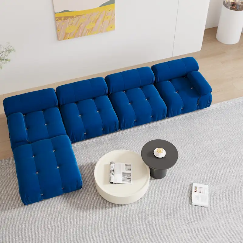 Blue Velvet Upholstered Sofa