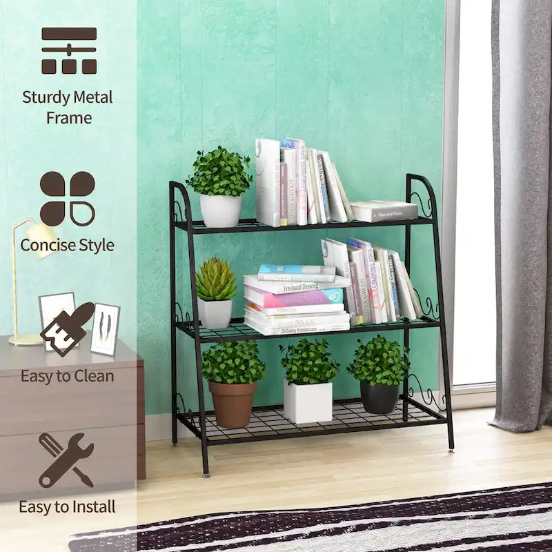 Costway 3-tier Metal Plant Stand Shelf Flower Pot Holder Display Rack