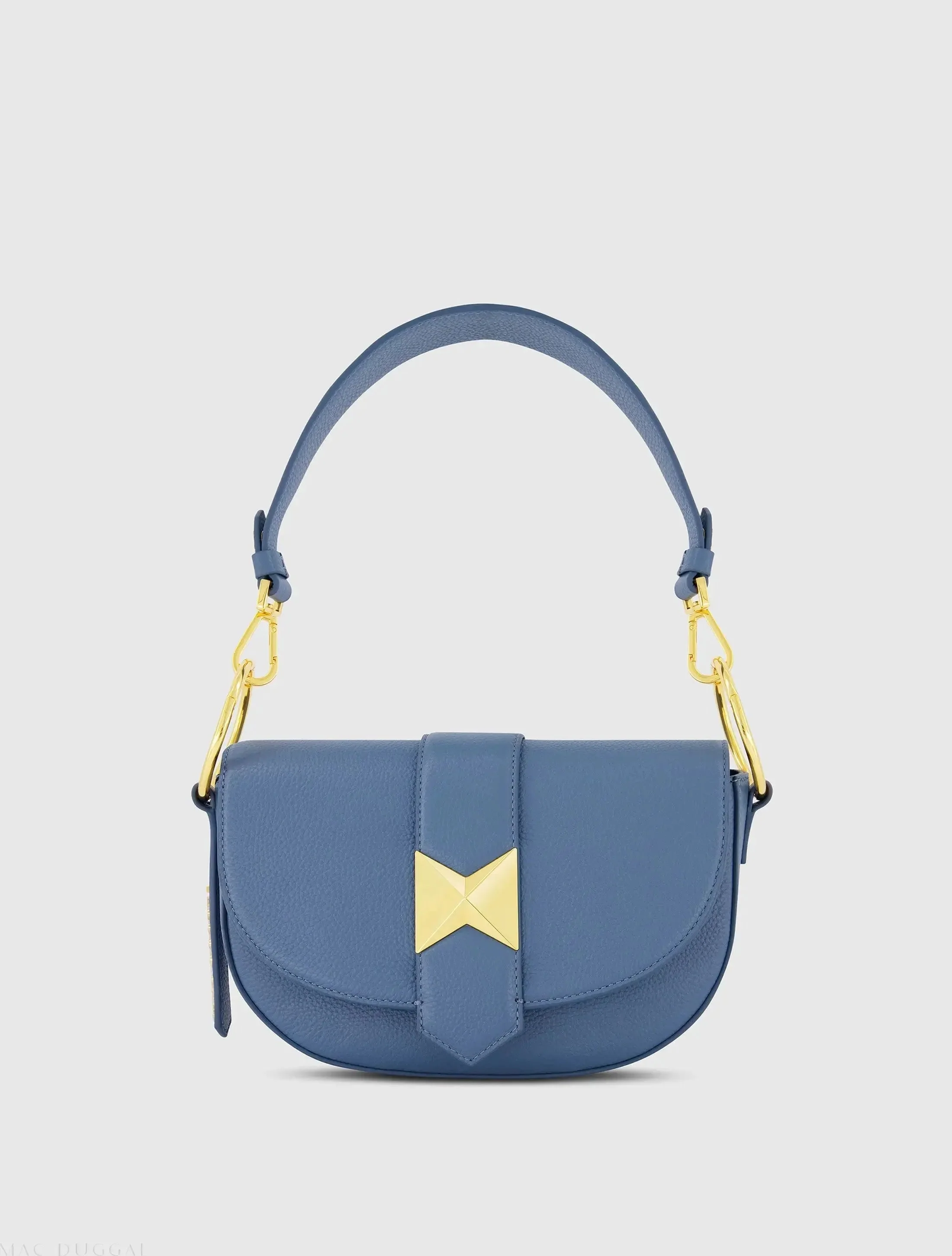 Blue Grain Leather Saddle Bag With Gold Hardware - FINAL SALE