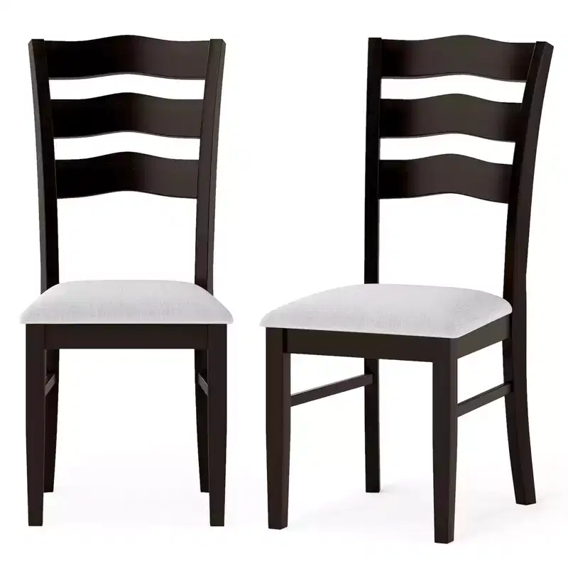 Costway Dining Chairs Set of 2 Fabric Rubber Wood Legs Padded Seat Wavy Backrest Armless