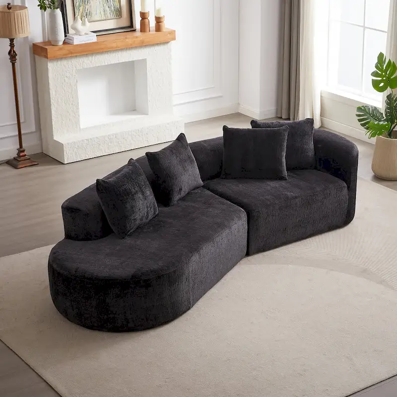 114 Chenille Deep-Seat Sectional Sofa with 4 Pillows