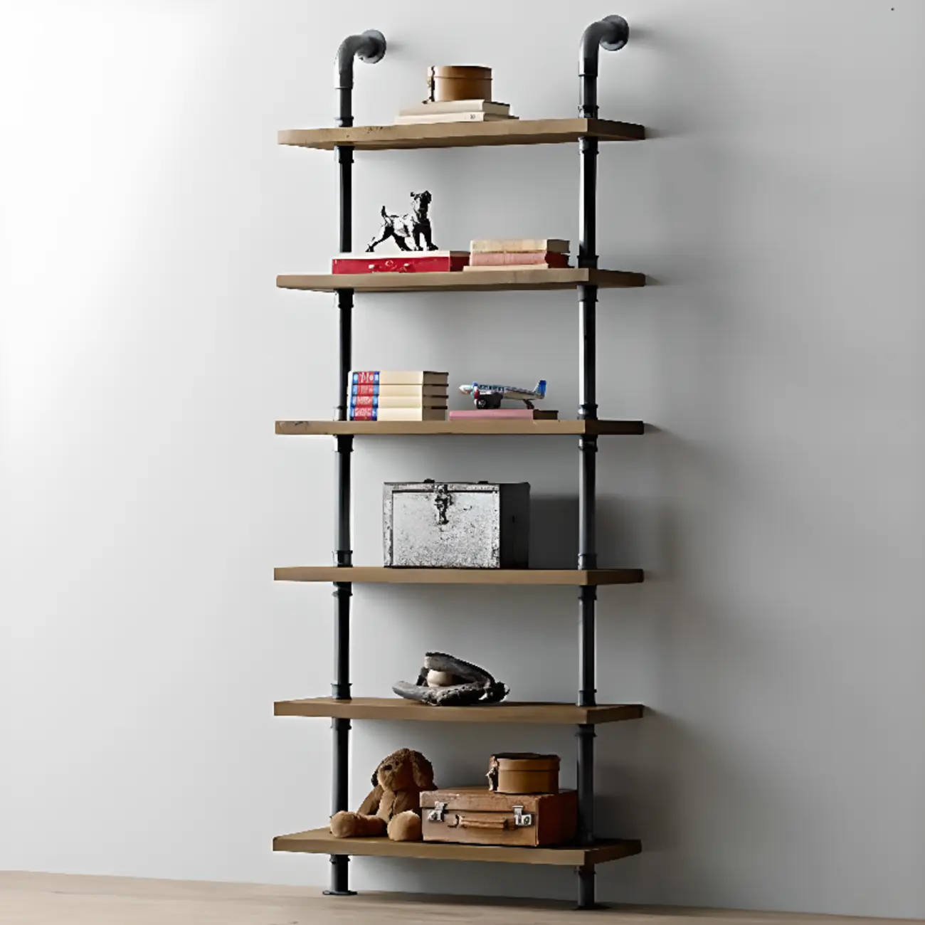 Etagere Brown Wood 6-Shelf Rectangle Open Bookcase