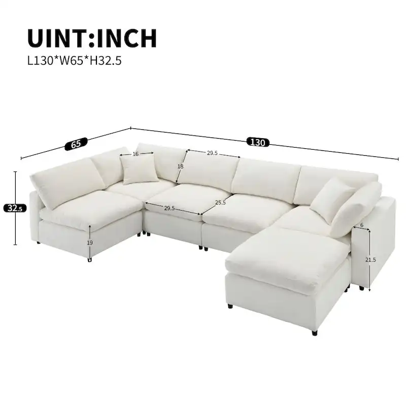 U Shaped Convertible Sectional Sofa with Ottoman