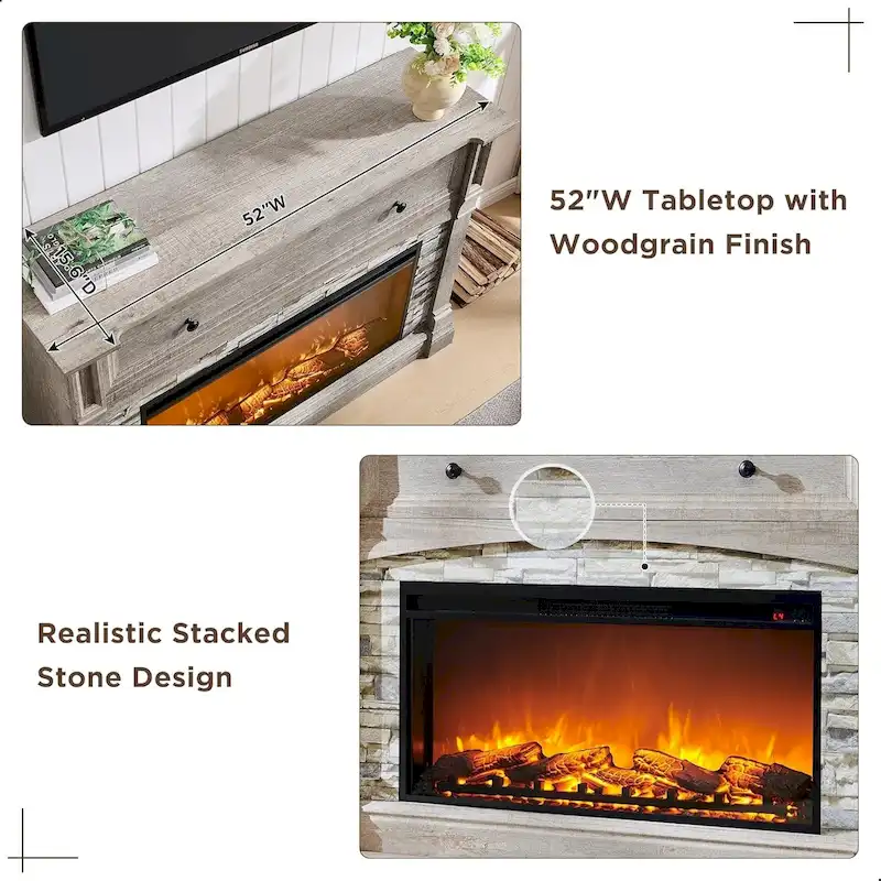 Farmhouse Fireplace TV Stand with Mantel, Tall Entertainment Center