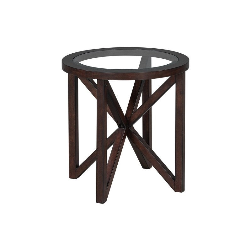 Modern simple glass coffee table, tempered glass coffee table solid wood base round transparent glass top