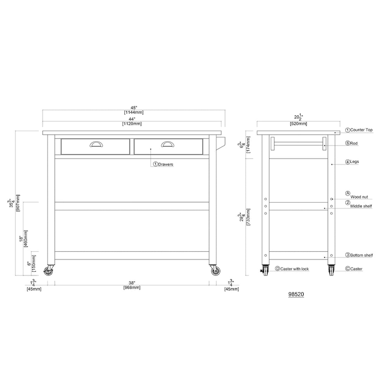 Firebranch Wire-brush Kitchen Cart