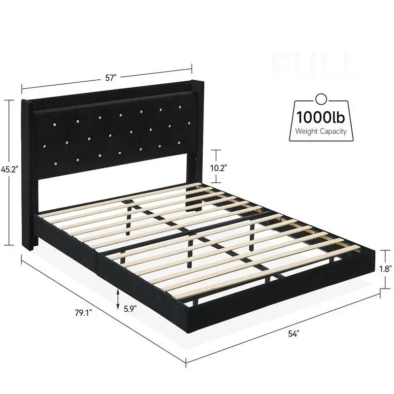 Full Size Floating Bed Frame with LED Lights