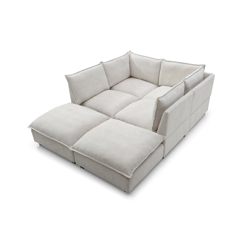 Beige 130 U-Shaped Customizable 6-Seat Modular Sectional Sofa with Convertible Ottoman and Versatile Assembly Options