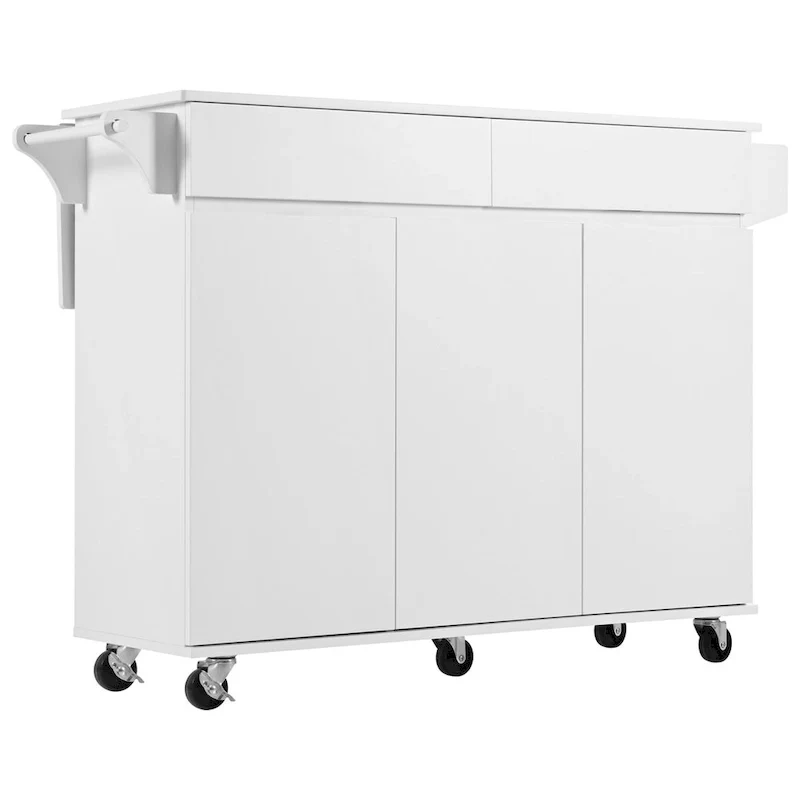 53.2in Rolling Kitchen Island with Drop Leaf with Spice Rack 2 Drawers