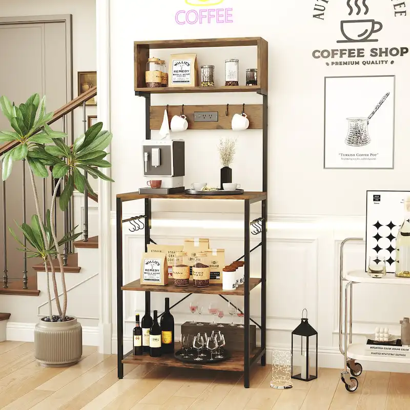 Costway Kitchen Bakers Rack 5-Tier Coffee Bar Station with Power - See Details