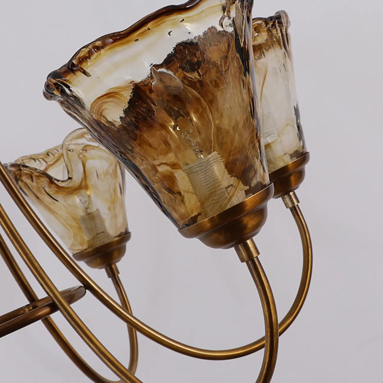 6 Lights Modern Amber Flower Glass Chandelier