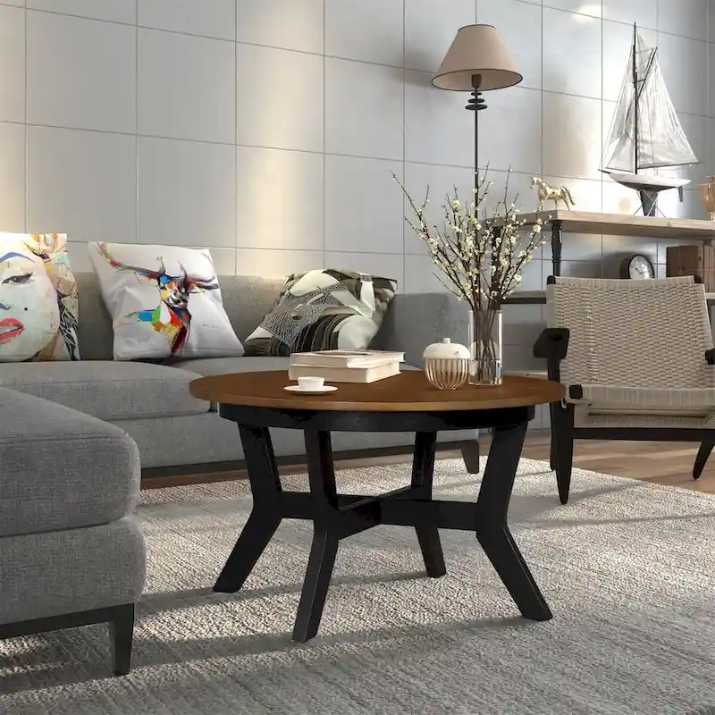 Mid Century Farmhouse Circle Wooden Coffee Tables