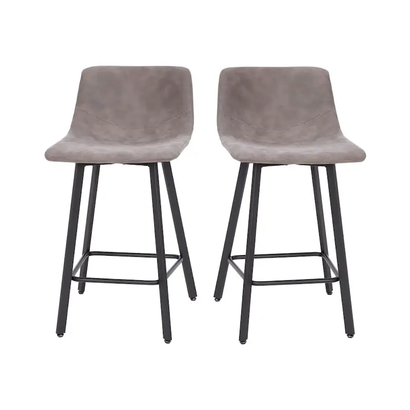 Set of 2 Armless Upholstered Metal Counter Stools