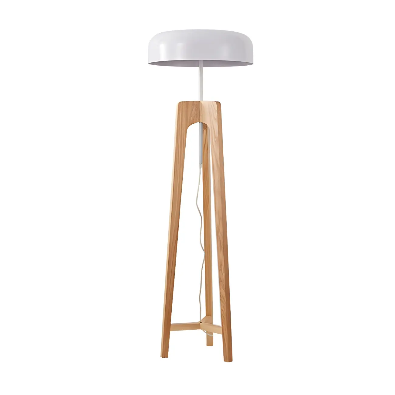 Modern Dome Wooden Tripod Floor Lamp Plug-In for Living Room