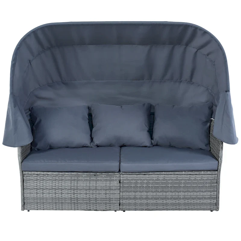 Modular Daybed Sunbed Patio Canopy Bed Wicker Conversation Set