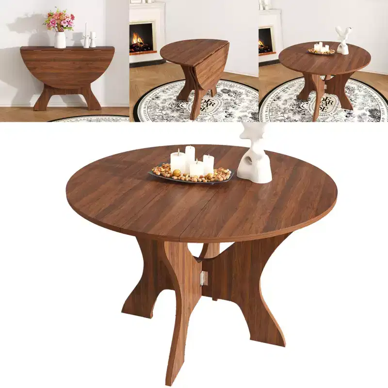 NAYSAYE 43-Inch Folding Dining Table with Wild Oak Veneer, Space-Saving, Multi-Scenario Design for Indoor and Outdoor Use, 43.31*43.31*29.53