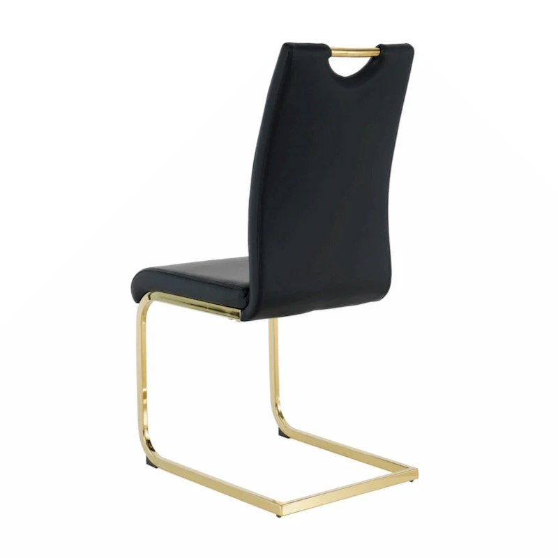 Modern Dining Chair with Gold Metal Legs Black Faux Leather Upholstered Cantilever Design 260 LBS Capacity Set of 2