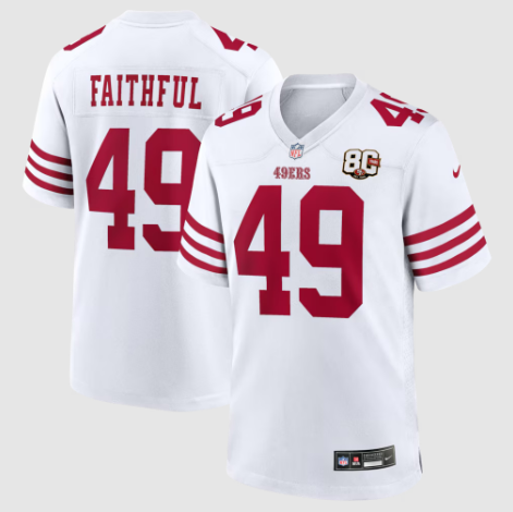 San Francisco 49ers The Faithful White 80th Anniversary Game Jersey