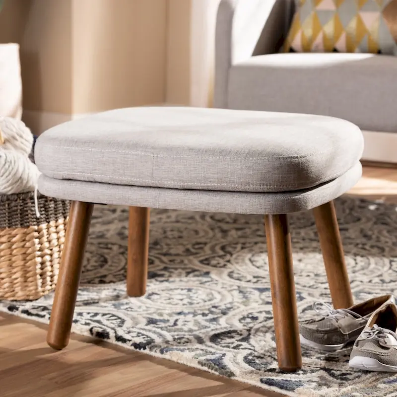 Grey / Beige Mid-Century Fabric Ottoman – 1 Seat