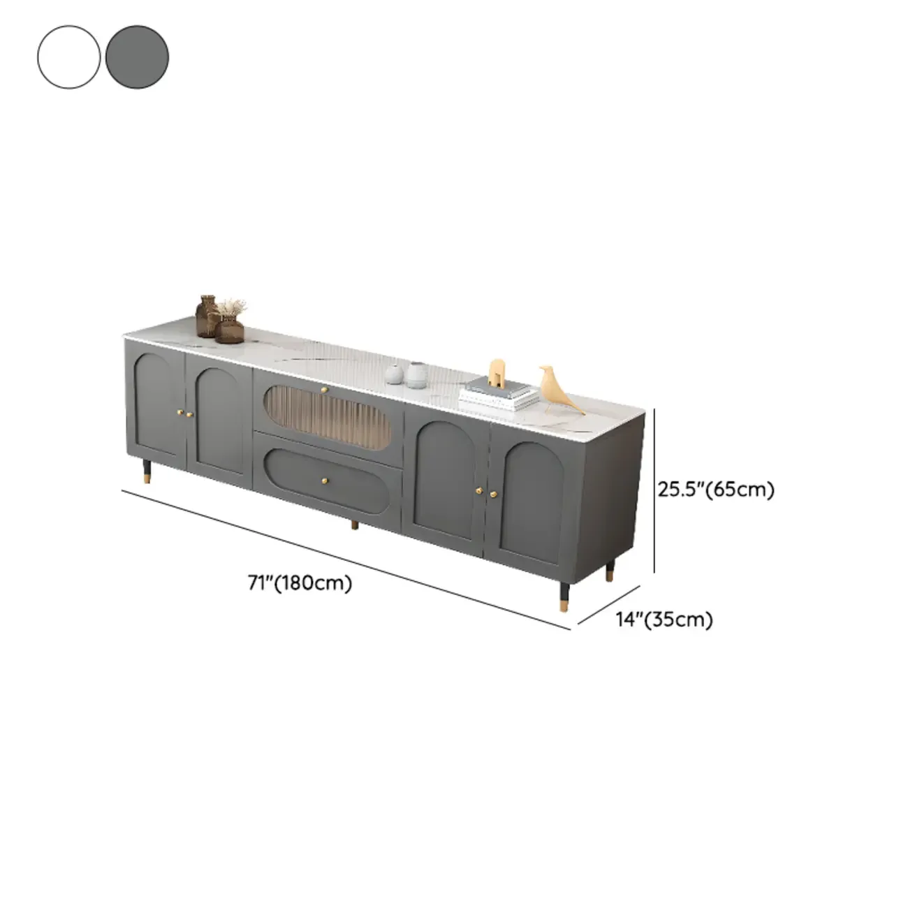 63 Elegant Stone White TV Stand with Adjustable Shelves