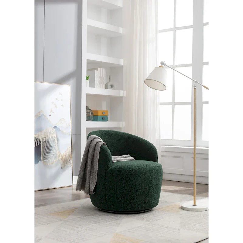 Green Modern 25.6 Swivel Barrel Chair with Metal Ring