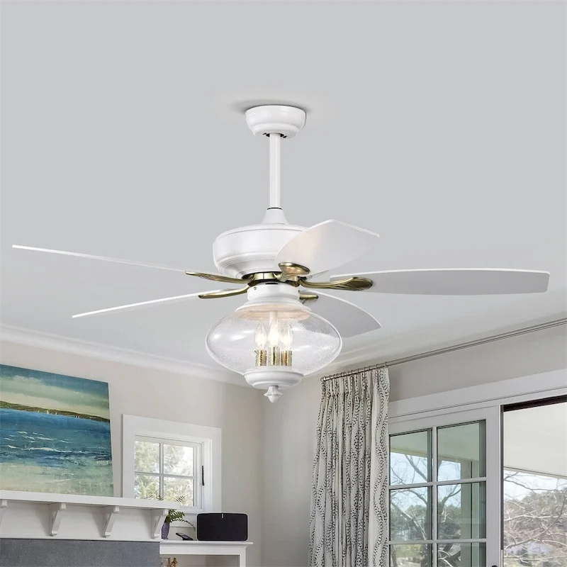 52  Low Profile Ceiling Fan with Remote Control, 3 Speed, Glass Shade