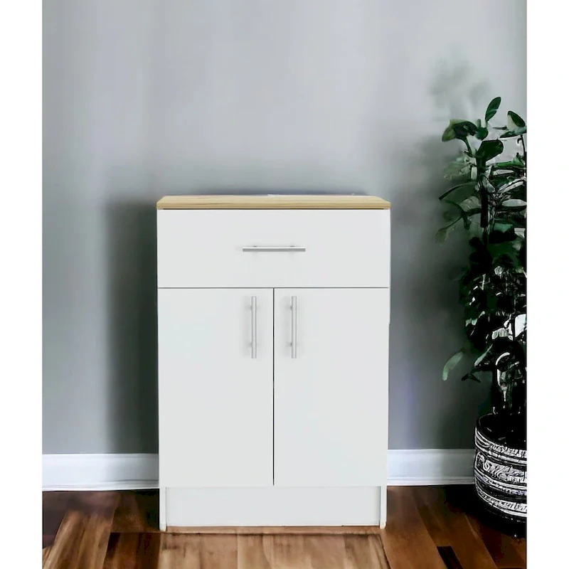 White & Light Oak Pantry Cabinet – Freestanding, 1-Unit