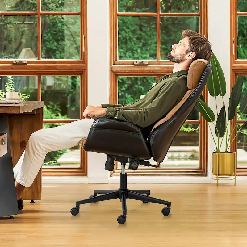 48-inch Mid-Century Adjustable Swivel Faux Leather Office Chair