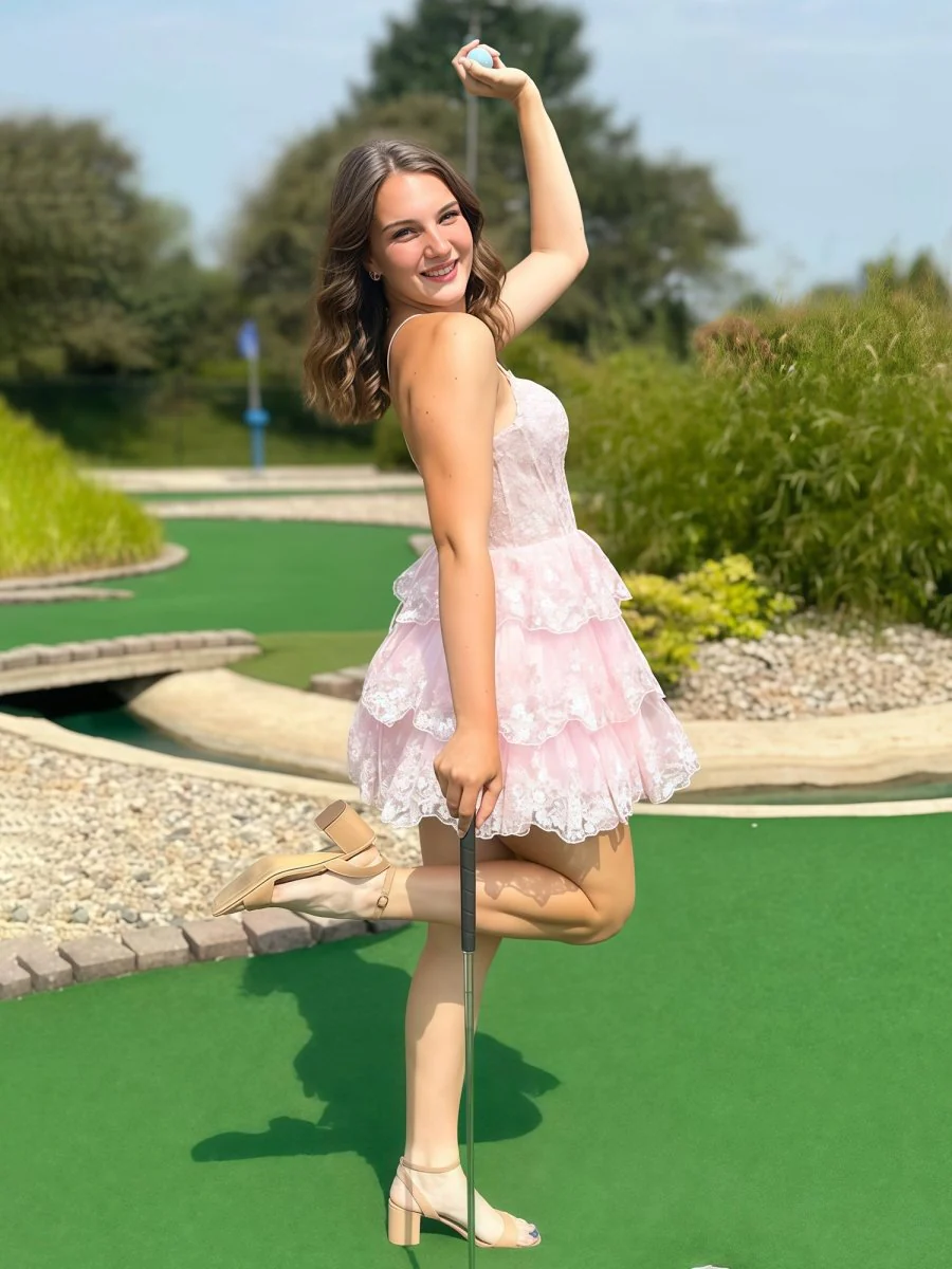 Pink - Spaghetti Straps A-Line Tulle Ruffle Tiered Homecoming Dresses With Appliques