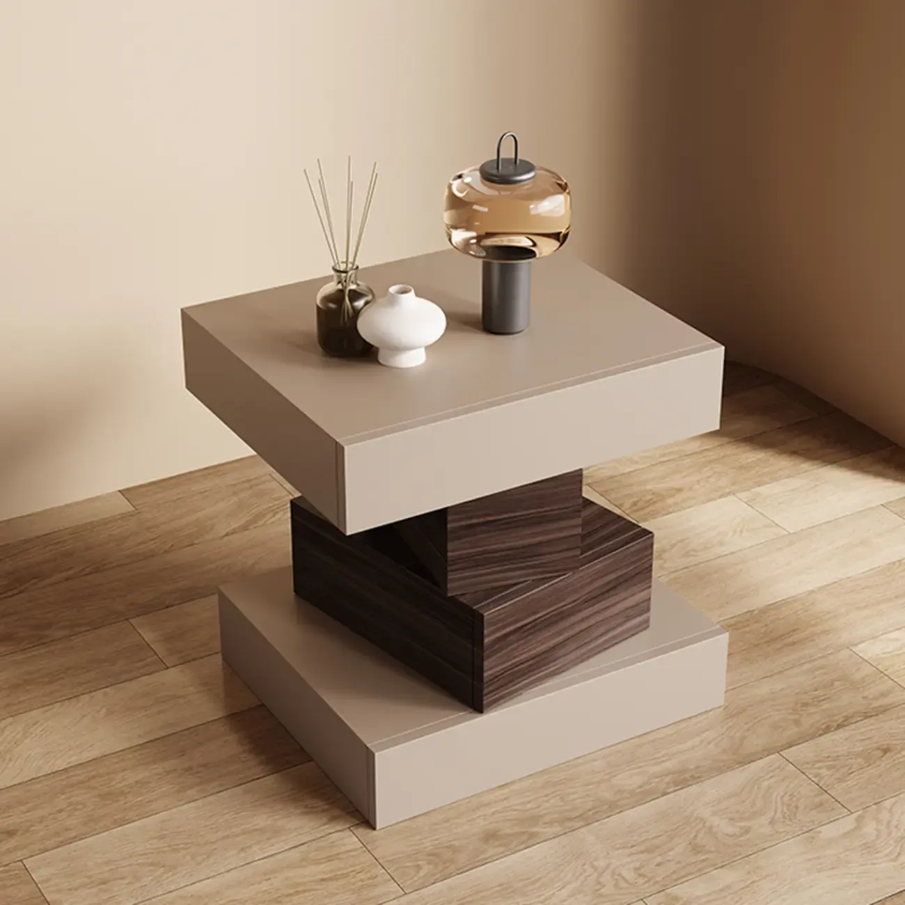 Narrow 4 Drawers Leather Top Walnut Nightstand