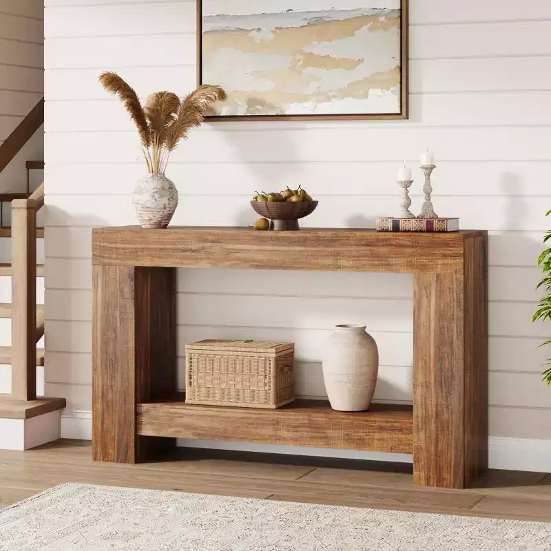 Grey / Natural 2-Tier Farmhouse Console Table, 47