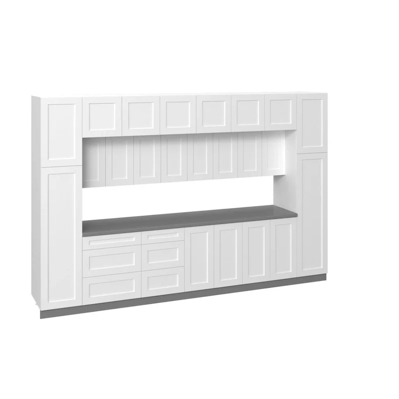 White Matte Modular Kitchen Cabinet Set, 12ft Wide