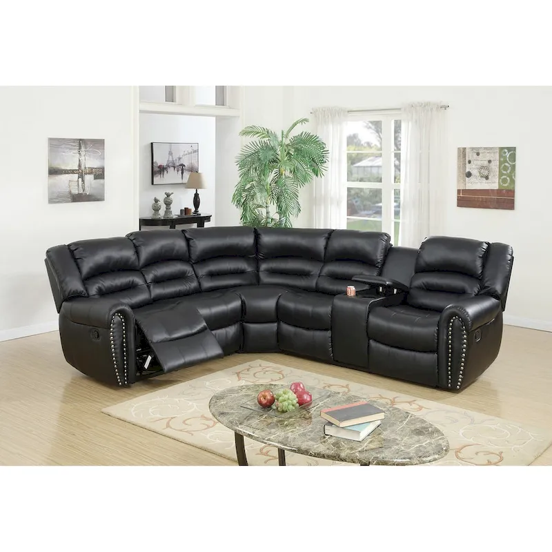Dark Brown / Black Bonded Leather Reclining Sectional Sofa, 2-Seat