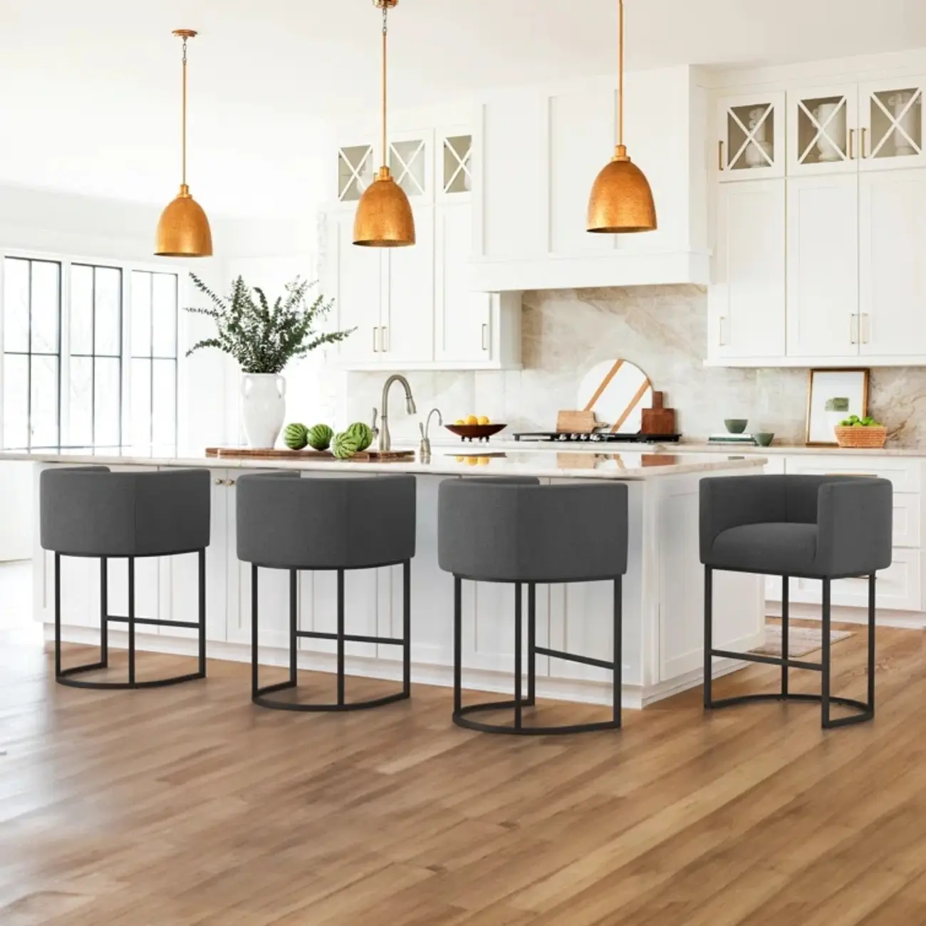 Modern Upholstered Barrel Back Counter Stools