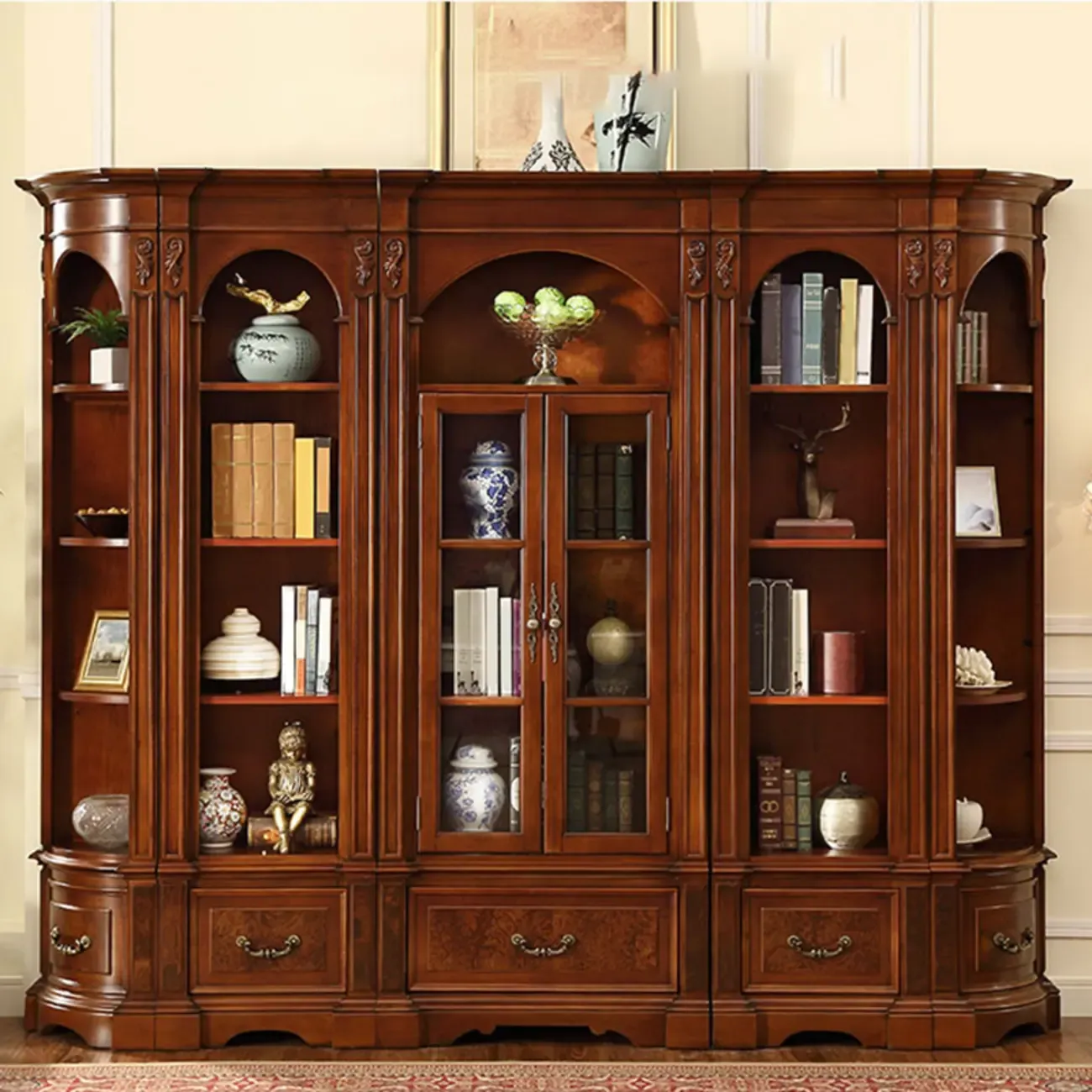Traditional Solid Wood Brown Display Bookcase