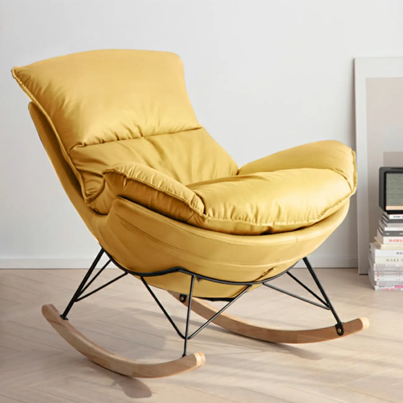 Mid Century Modern Upholstered Rocking Chair with Ottoman