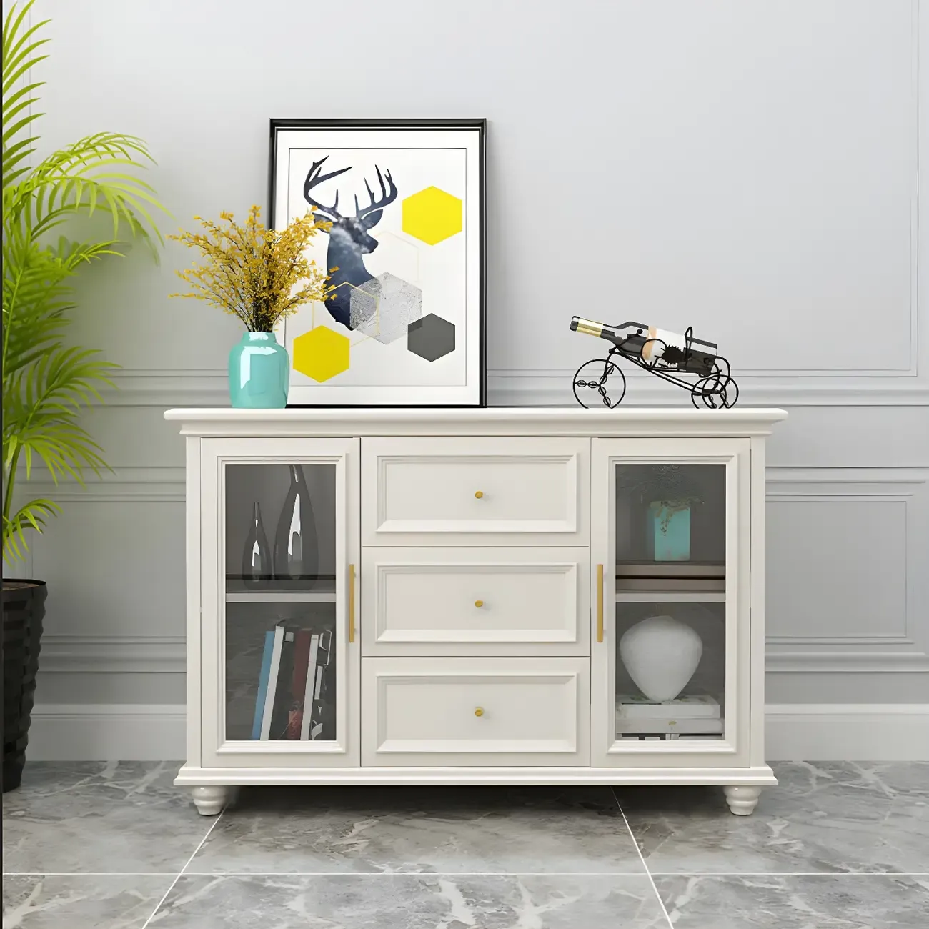 Contemporary Wooden Sideboard with 3 Drawers in White