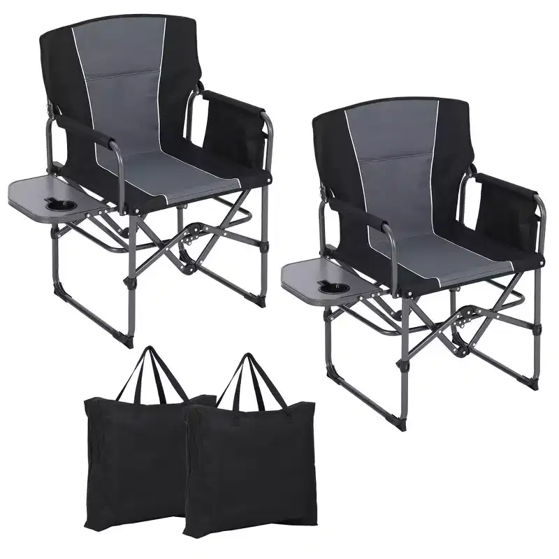 COZONY 2 Pack Oversized Folding Director Camping Chairs with Side Table, 400 LBS Capacity, Storage Pockets