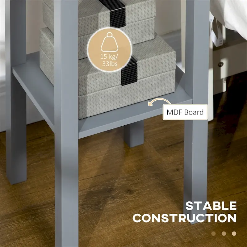 2-Tier Narrow Side Table with Drawer and Bottom Shelf