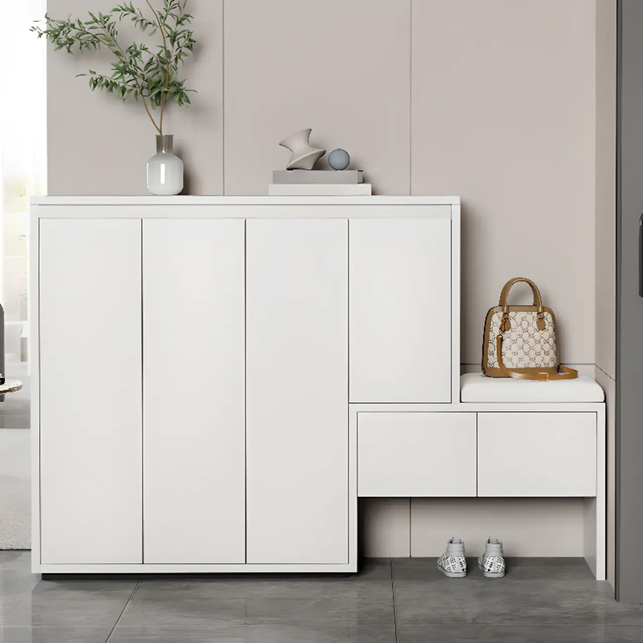 Modern Wood Shoe Rack with Drawers for Entryway