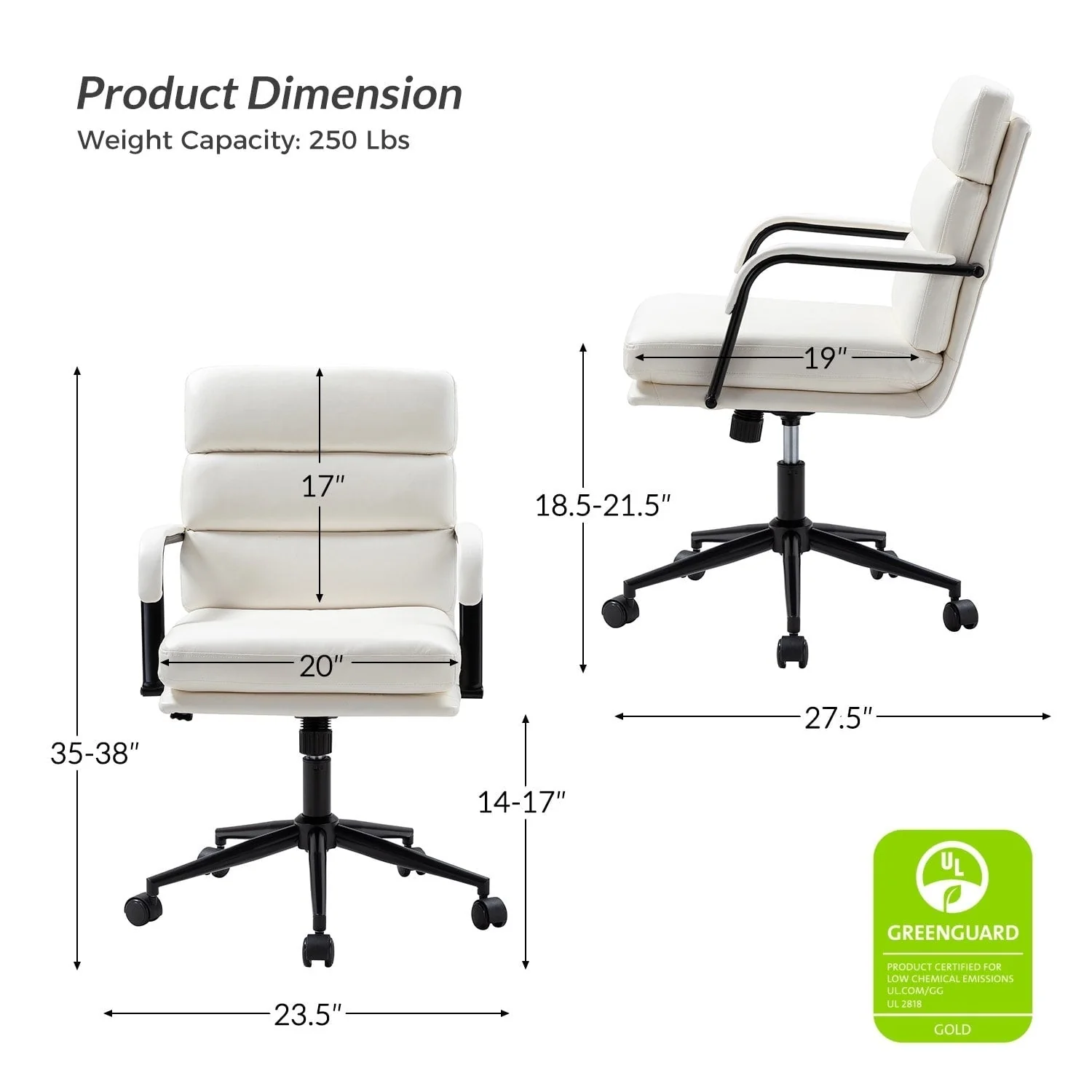 Joseph Modern Task Faux Leather Chair with Tilt Lock and Center Tilt by HULALA HOME