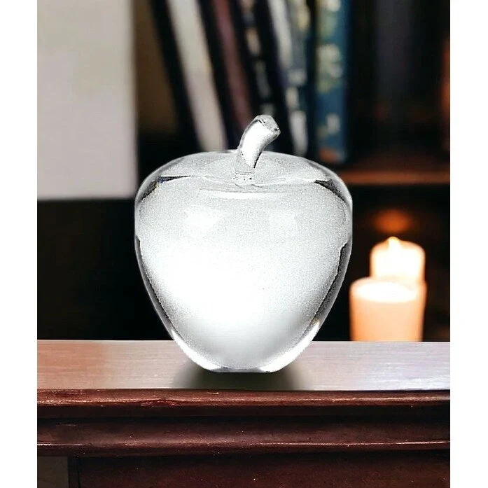 HomeRoots 4  Clear Crystal Apple Paperweight Tabletop Sculpture