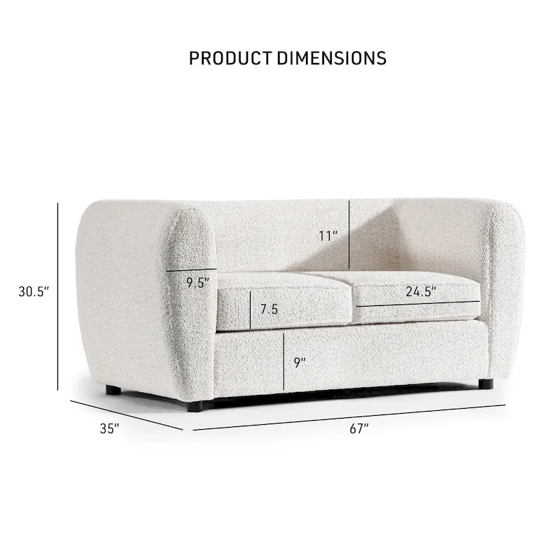 Furniture of America Vanessa Modern Curved Arms Boucle Loveseat Couch, Small Sofa with Seat Cushion and Wooden Legs