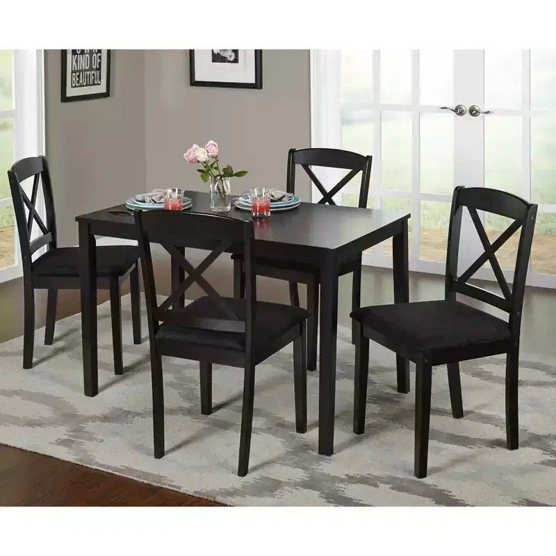 Buylateral 5pc 4 Seats Mason Farmhouse Crossback Rectangular Dining Set