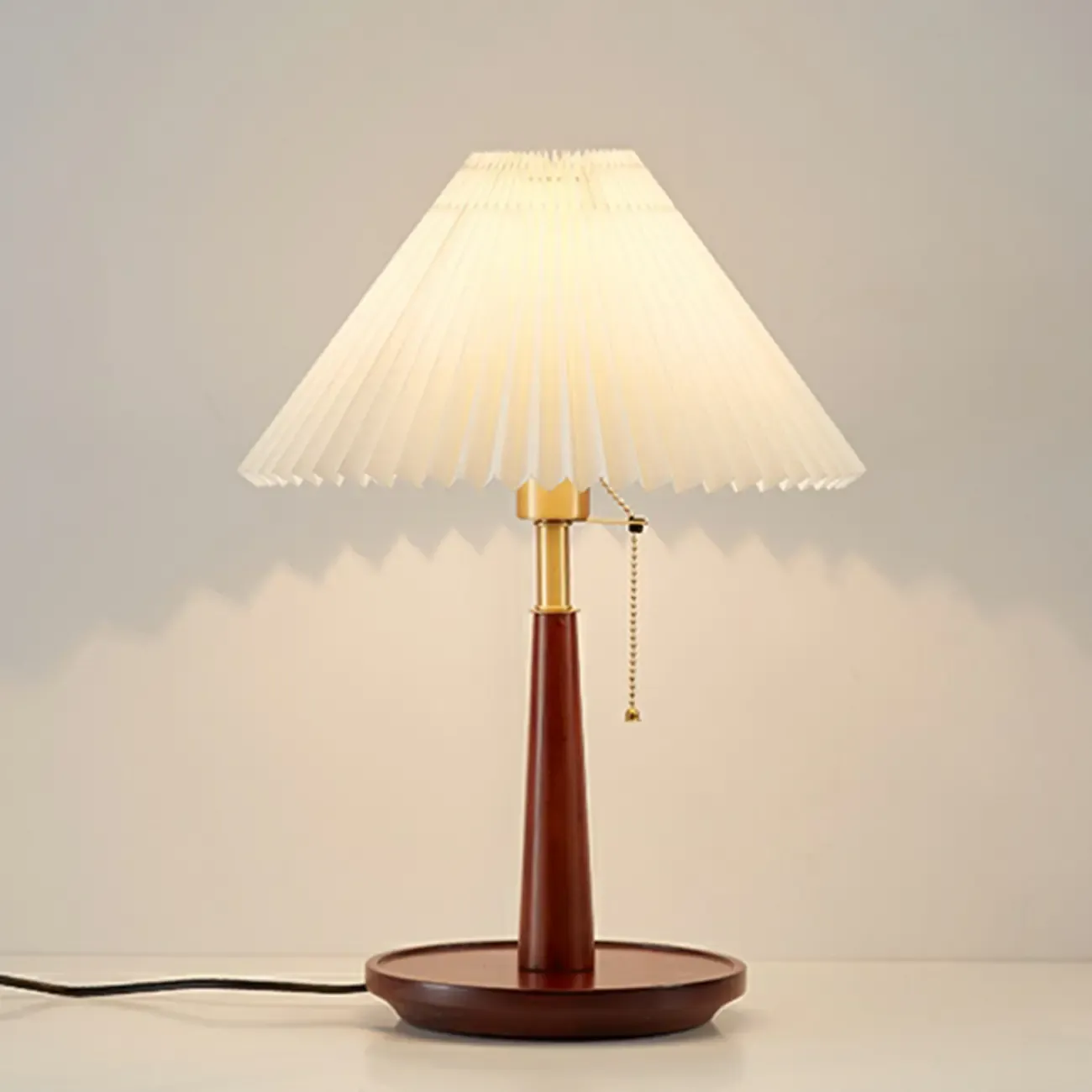 Elegant Metal Round Base Cone Fabric Shade Table Lamp