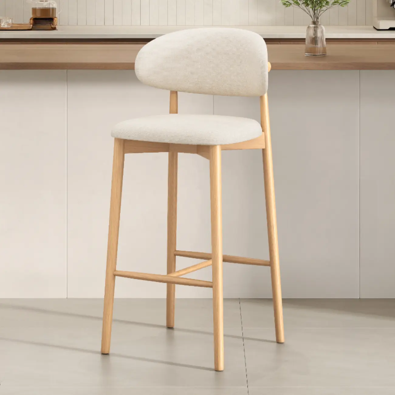 Mid Century Modern Upholstered Bar Stool with Back