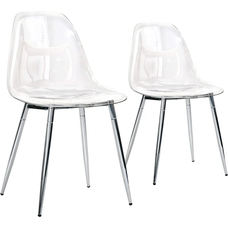 Modern Plastic Shell Accent Side Chairs with metal Legs, Transparent