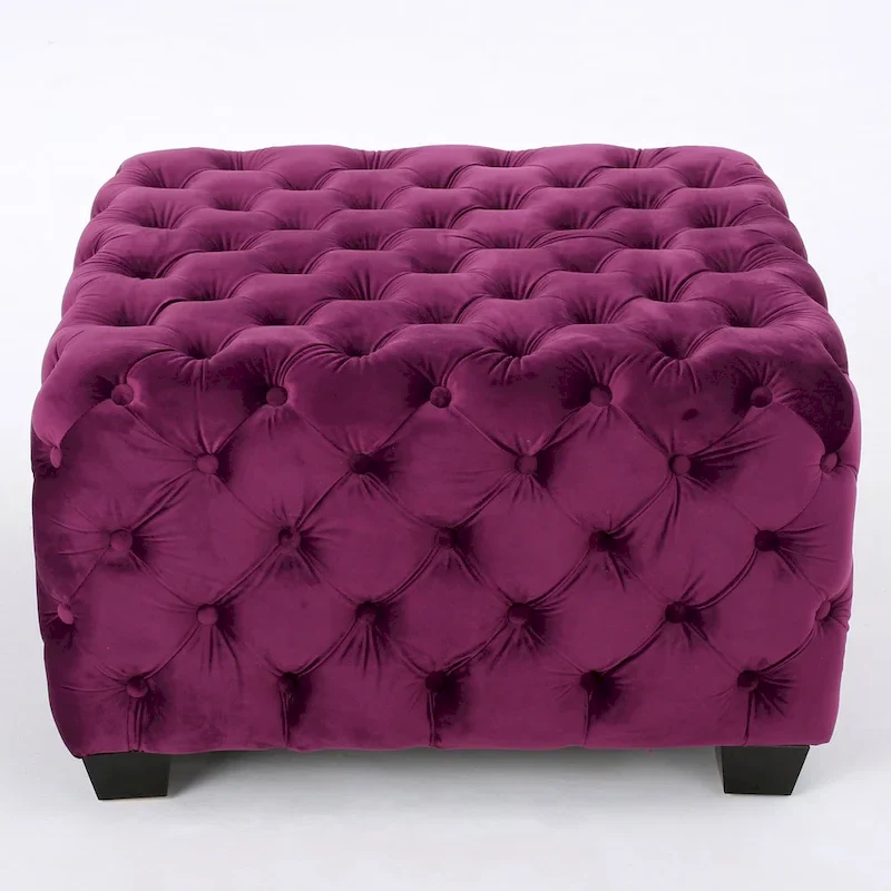 Jaymee Modern Glam Button Tufted Velvet Ottoman